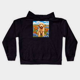 Goldendoodle Puppy in Texas Wildflower Field Kids Hoodie